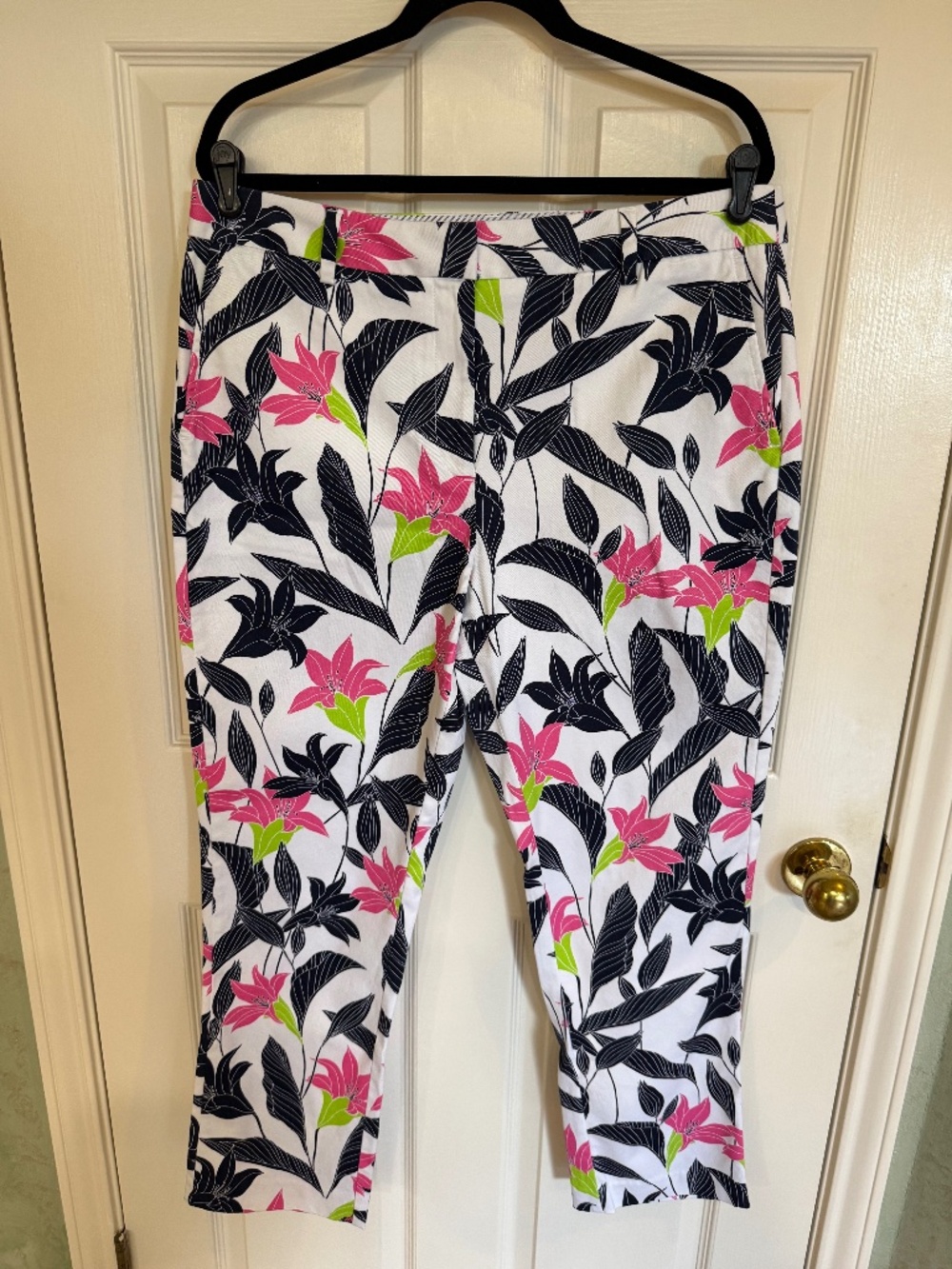Lands End Pink White & Blue Tropical Midrise Straight leg Stretch Chinos 14T - Picture 1 of 6